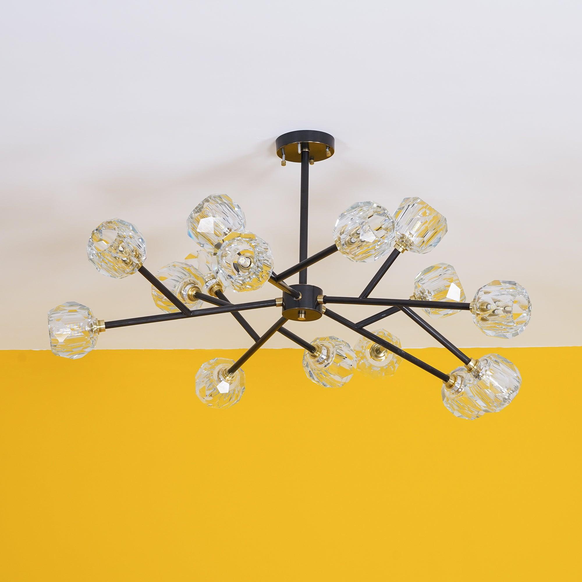 Modern Crystal Sphere Cluster Chandelier Round Brass Pendant Light for Dining Room