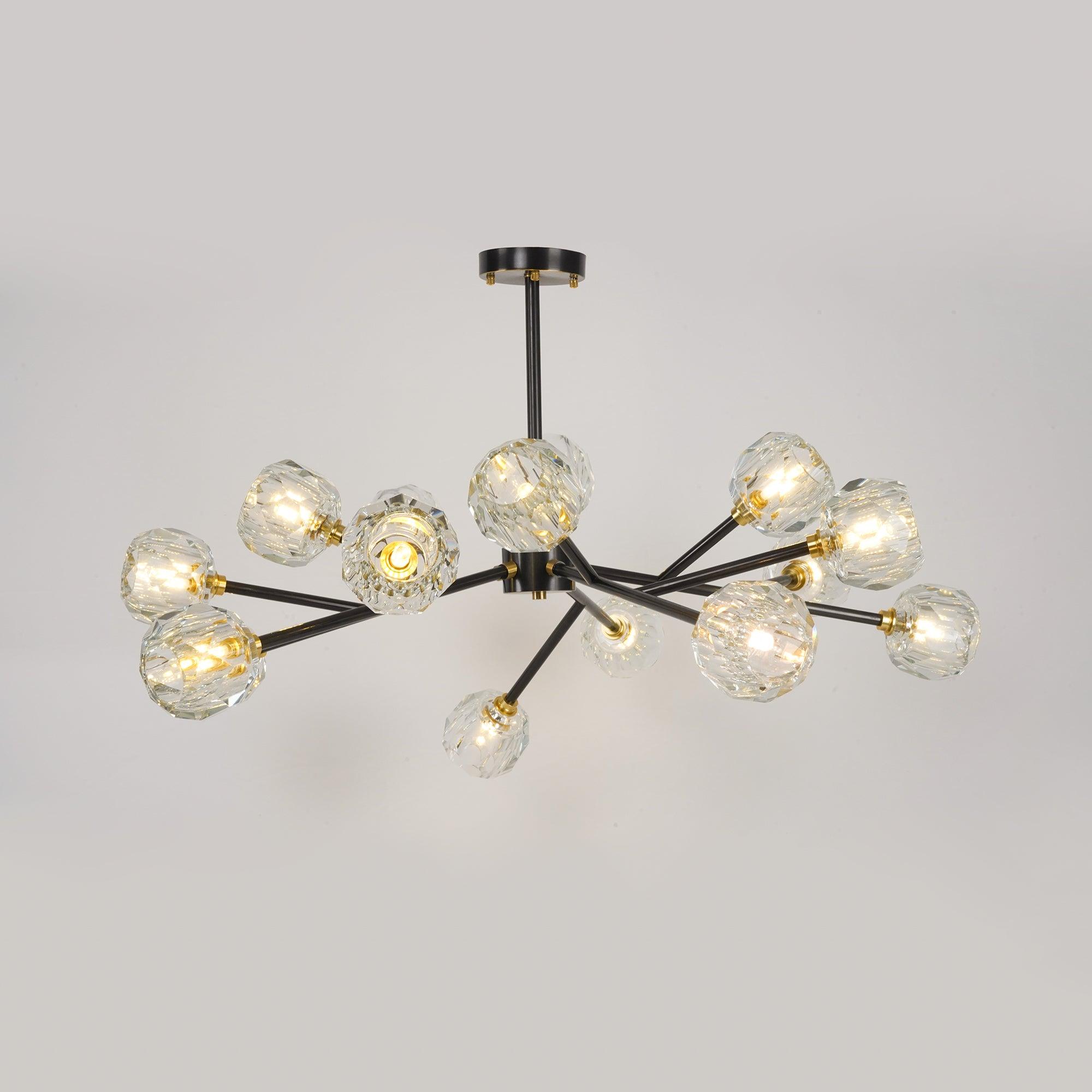 Modern Crystal Sphere Cluster Chandelier Round Brass Pendant Light for Dining Room