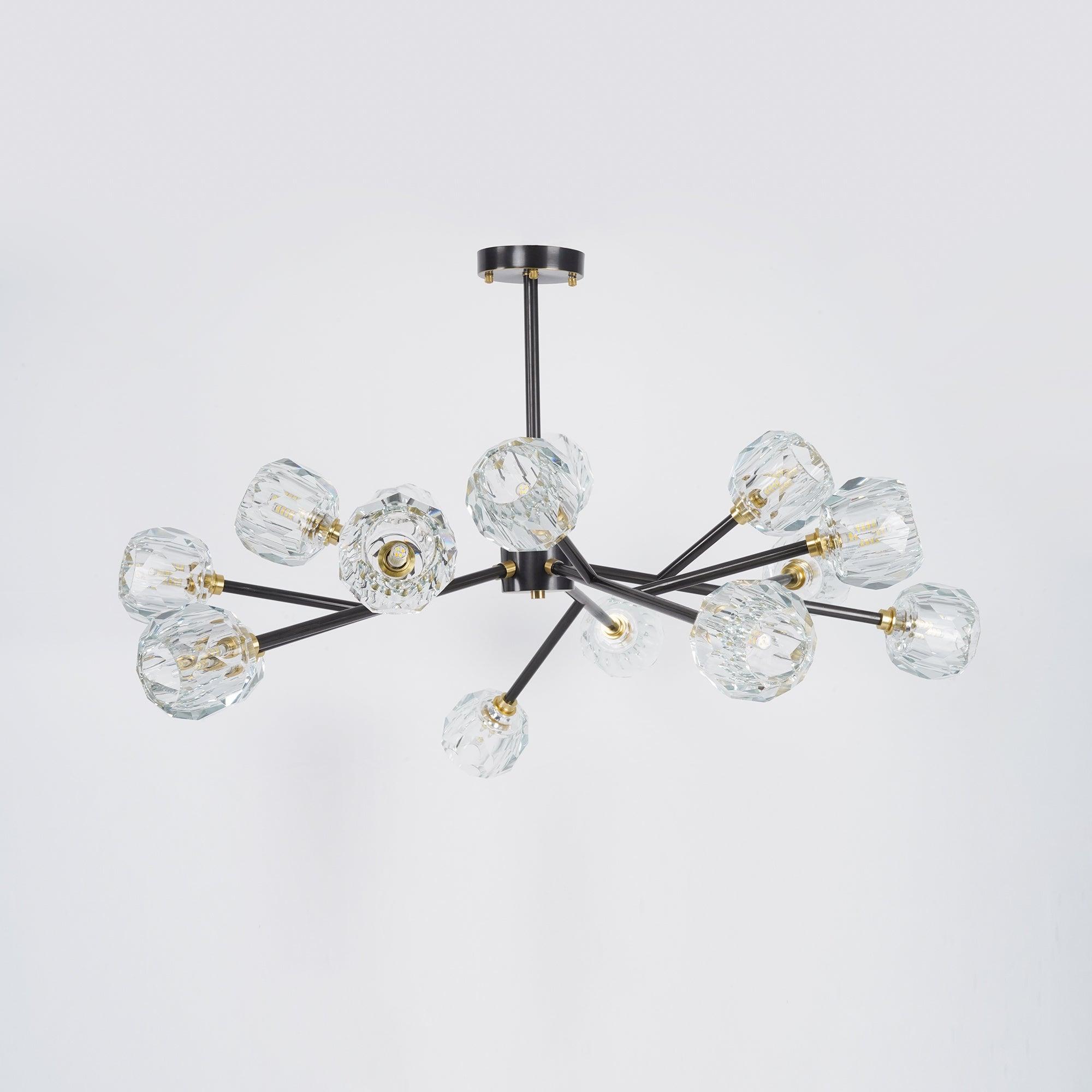 Modern Crystal Sphere Cluster Chandelier Round Brass Pendant Light for Dining Room