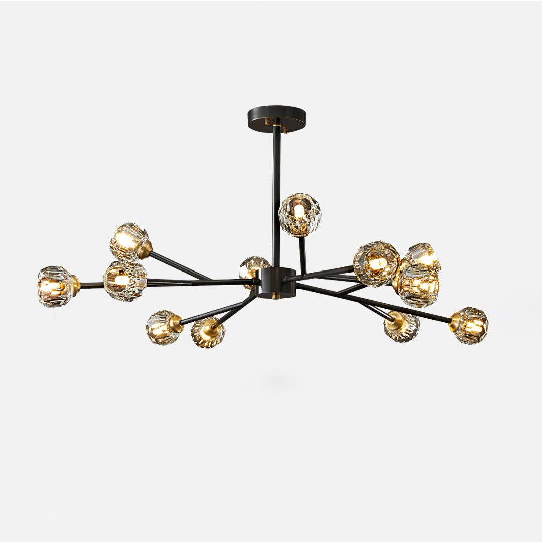 Modern Crystal Sphere Cluster Chandelier Round Brass Pendant Light for Dining Room