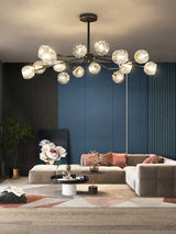 Modern Crystal Sphere Cluster Chandelier Round Brass Pendant Light for Dining Room
