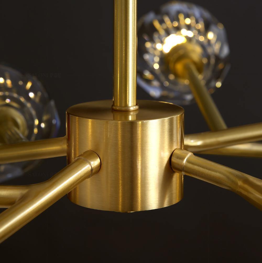 Modern Crystal Sphere Cluster Chandelier Round Brass Pendant Light for Dining Room