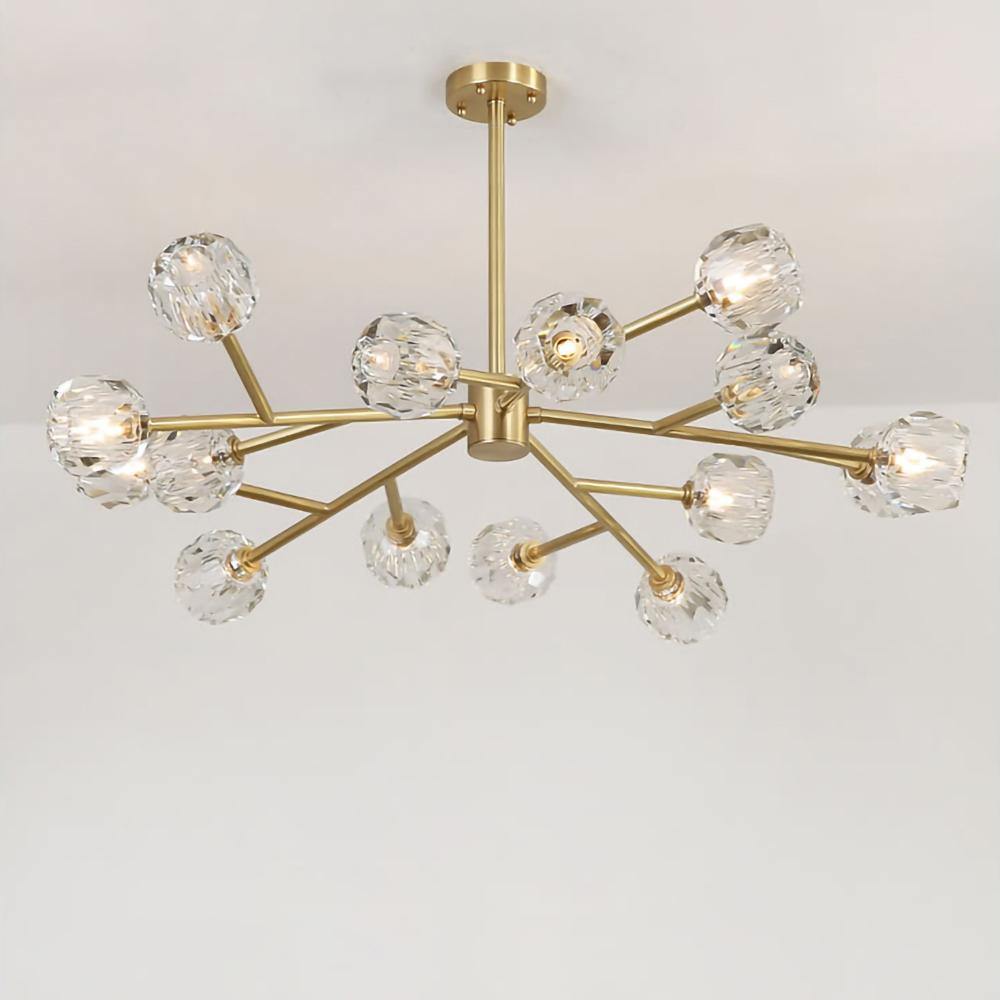 Modern Crystal Sphere Cluster Chandelier Round Brass Pendant Light for Dining Room