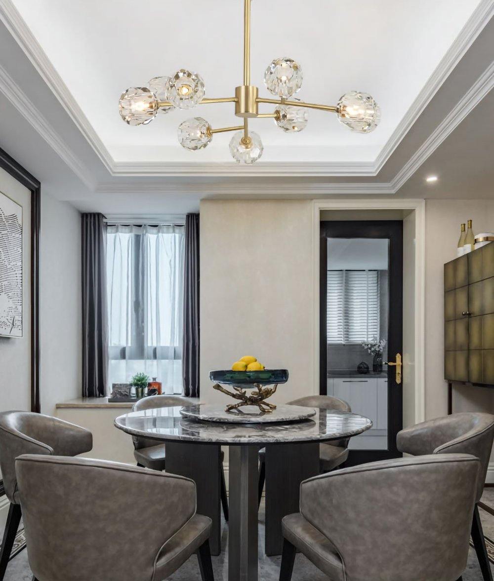 Modern Crystal Sphere Cluster Chandelier Round Brass Pendant Light for Dining Room