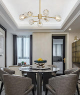 Modern Crystal Sphere Cluster Chandelier Round Brass Pendant Light for Dining Room