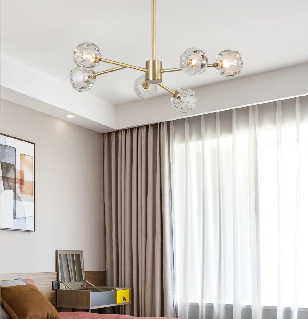 Modern Crystal Sphere Cluster Chandelier Round Brass Pendant Light for Dining Room