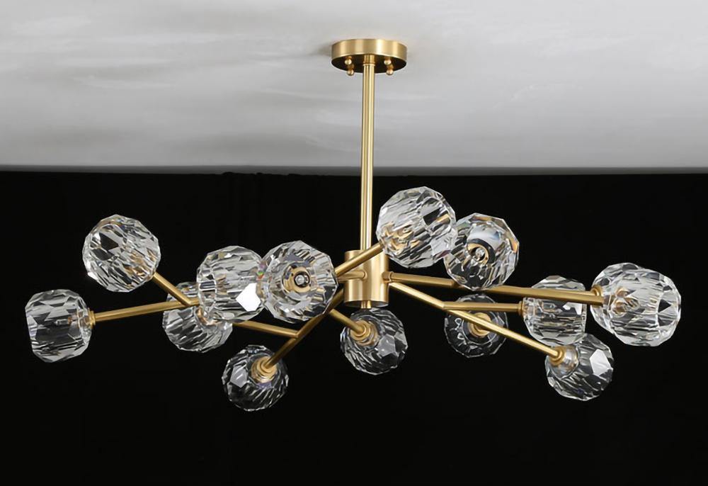 Modern Crystal Sphere Cluster Chandelier Round Brass Pendant Light for Dining Room