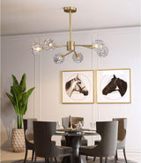 Modern Crystal Sphere Cluster Chandelier Round Brass Pendant Light for Dining Room