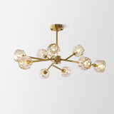 Modern Crystal Sphere Cluster Chandelier Round Brass Pendant Light for Dining Room