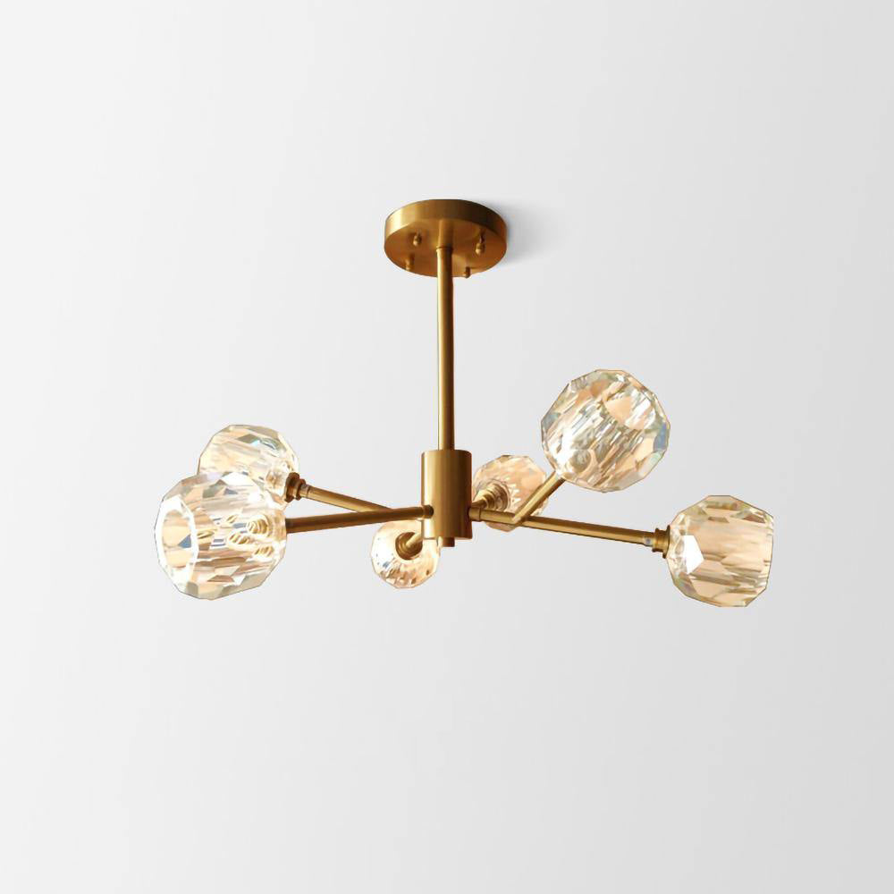 Modern Crystal Sphere Cluster Chandelier Round Brass Pendant Light for Dining Room