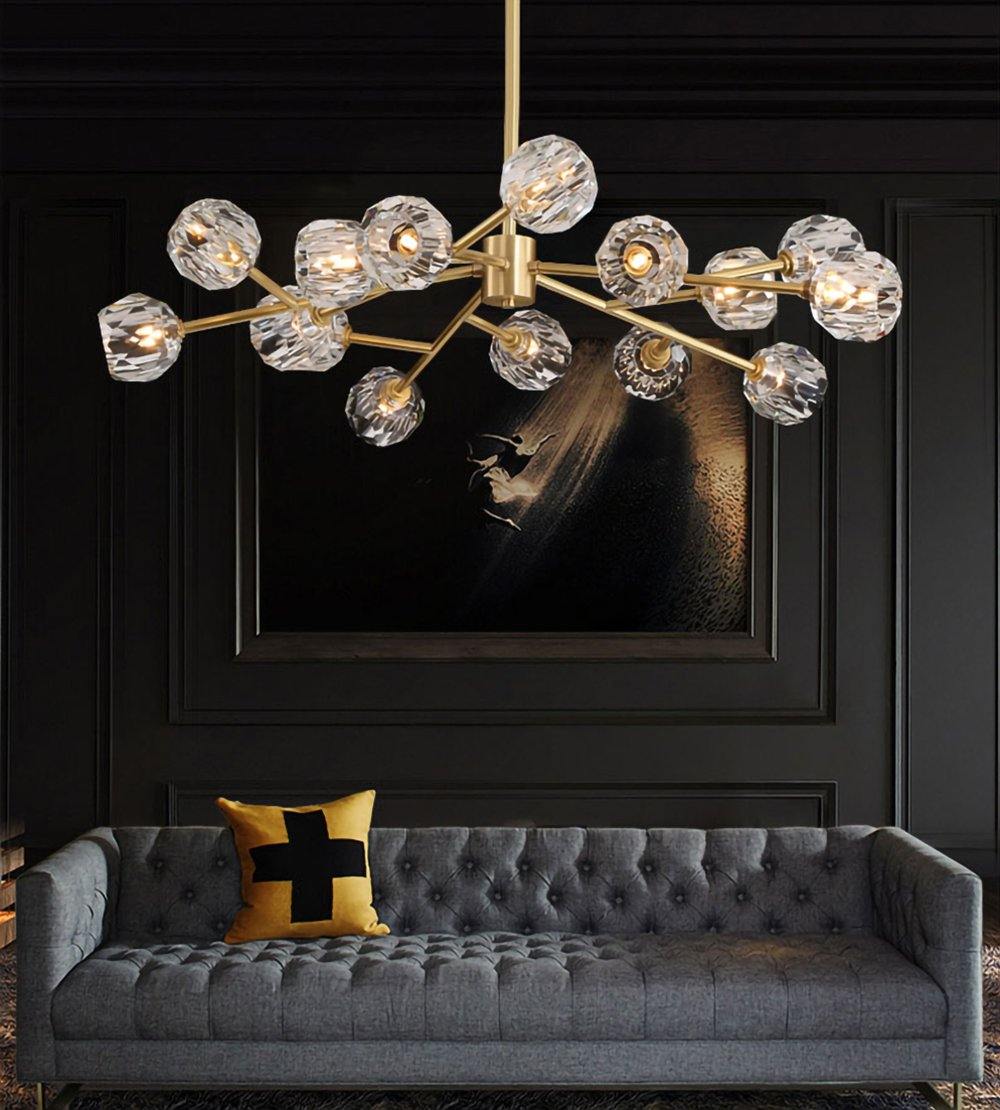 Modern Crystal Sphere Cluster Chandelier Round Brass Pendant Light for Dining Room
