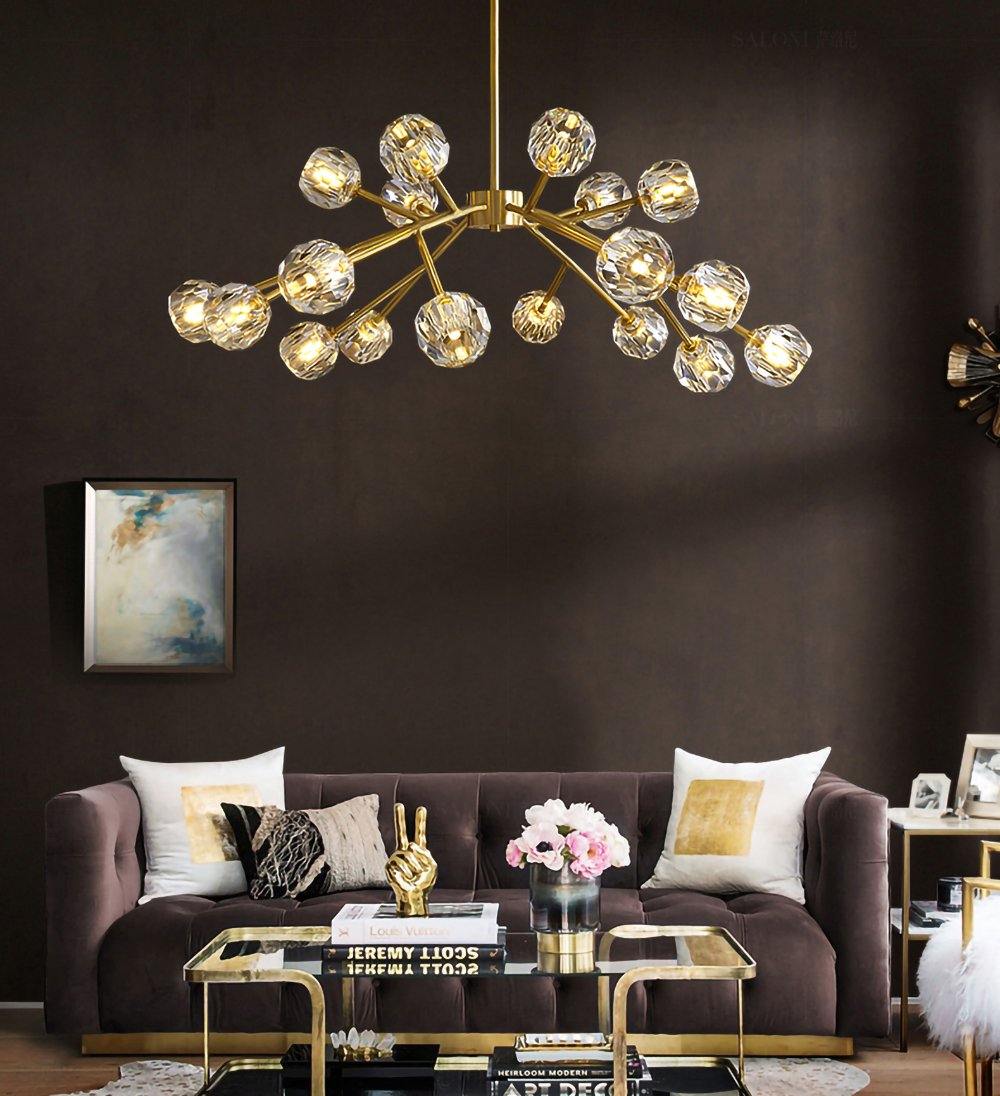 Modern Crystal Sphere Cluster Chandelier Round Brass Pendant Light for Dining Room