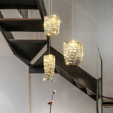 Modern Crystal Tube Pendant Light Silver Finish LED Hanging Lamp for Luxury Interior Decor