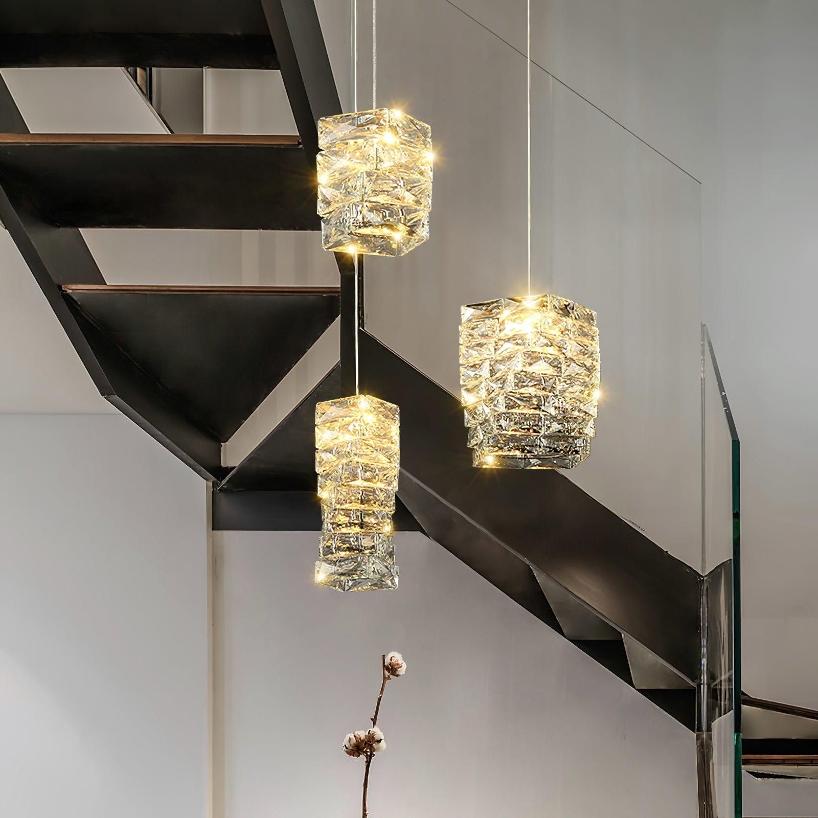Modern Crystal Tube Pendant Light Silver Finish LED Hanging Lamp for Luxury Interior Decor