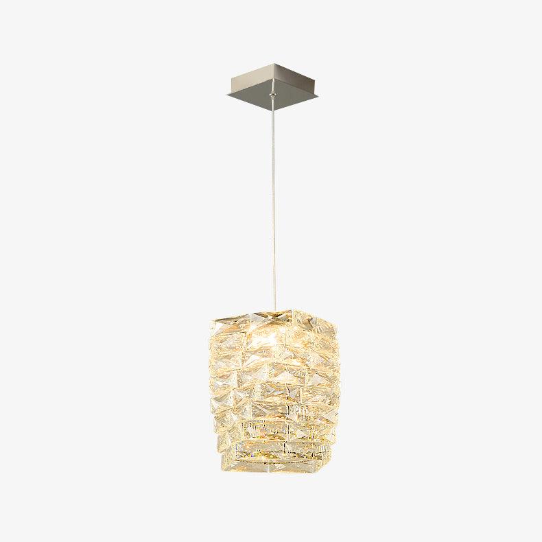 Modern Crystal Tube Pendant Light Silver Finish LED Hanging Lamp for Luxury Interior Decor