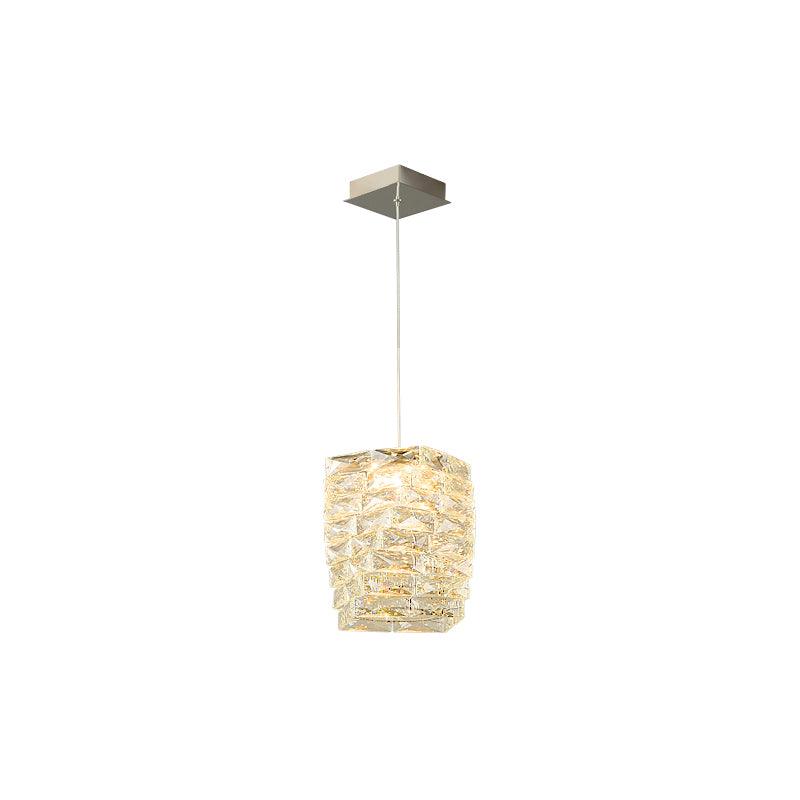 Modern Crystal Tube Pendant Light Silver Finish LED Hanging Lamp for Luxury Interior Decor