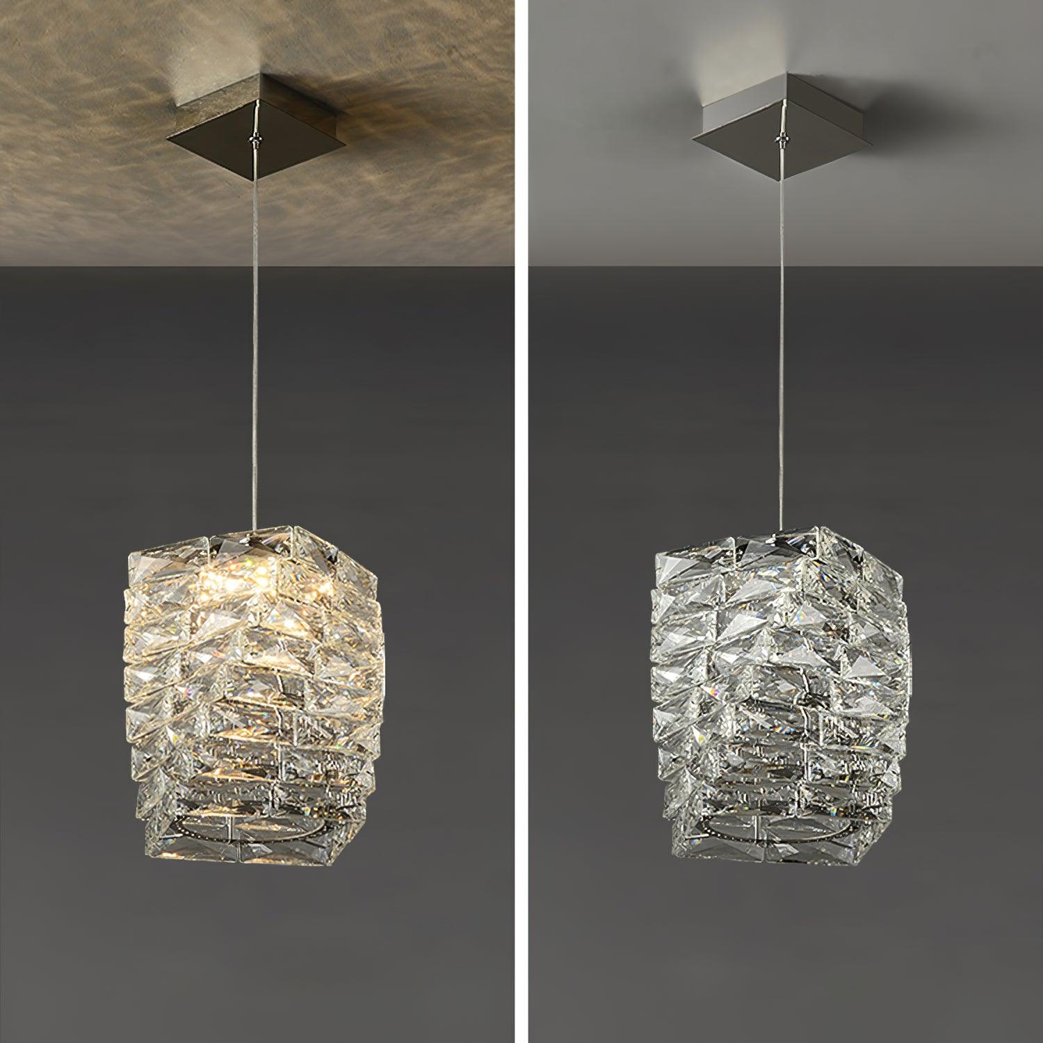 Modern Crystal Tube Pendant Light Silver Finish LED Hanging Lamp for Luxury Interior Decor