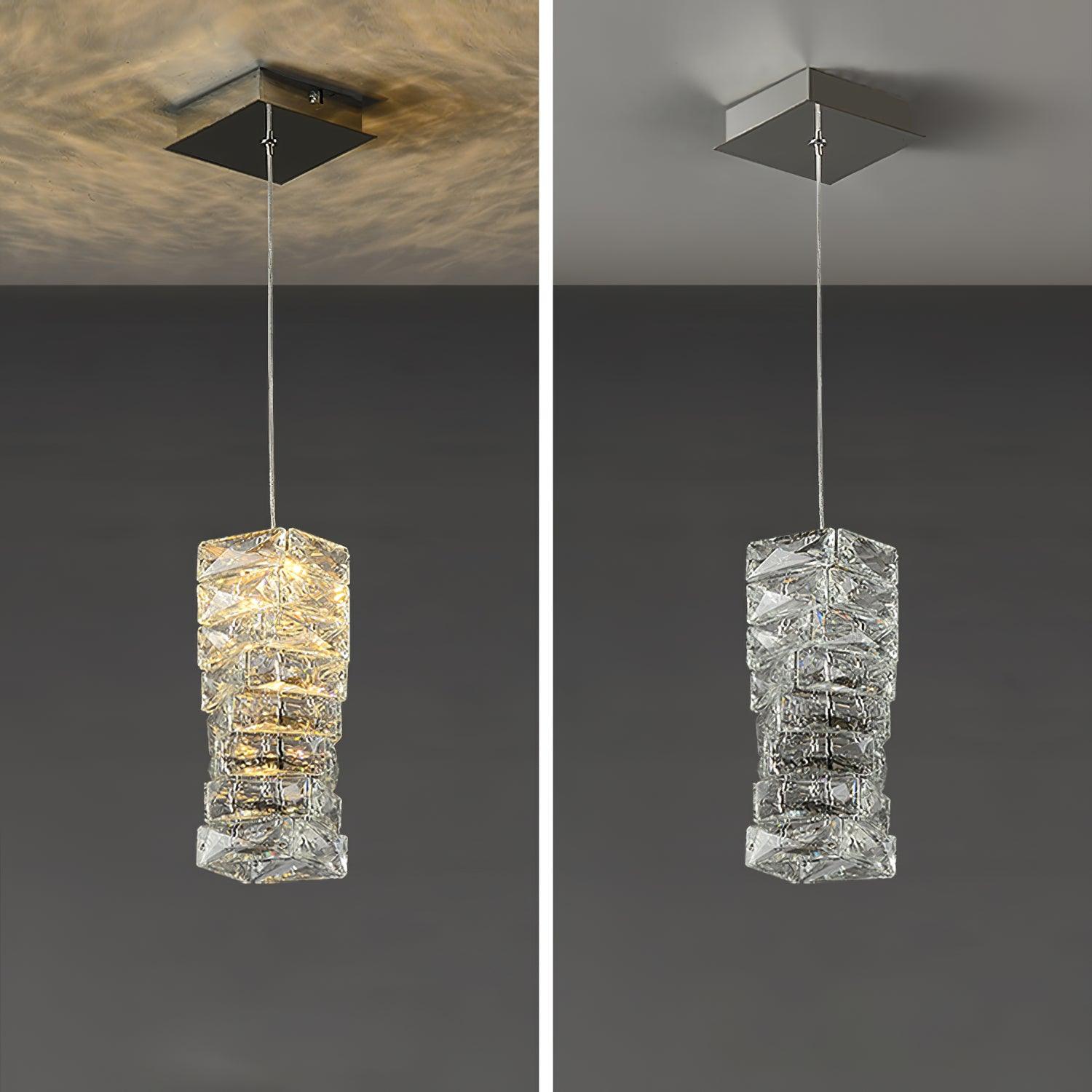Modern Crystal Tube Pendant Light Silver Finish LED Hanging Lamp for Luxury Interior Decor