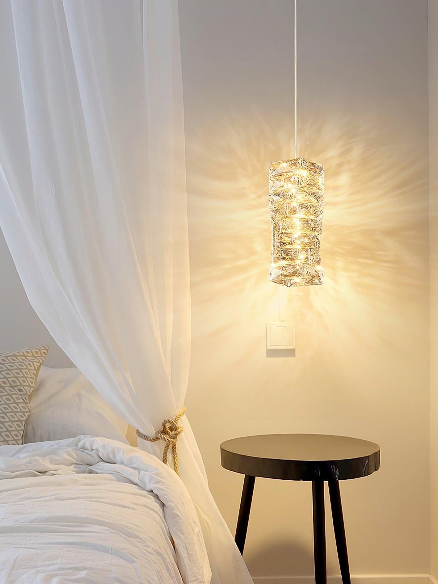 Modern Crystal Tube Pendant Light Silver Finish LED Hanging Lamp for Luxury Interior Decor