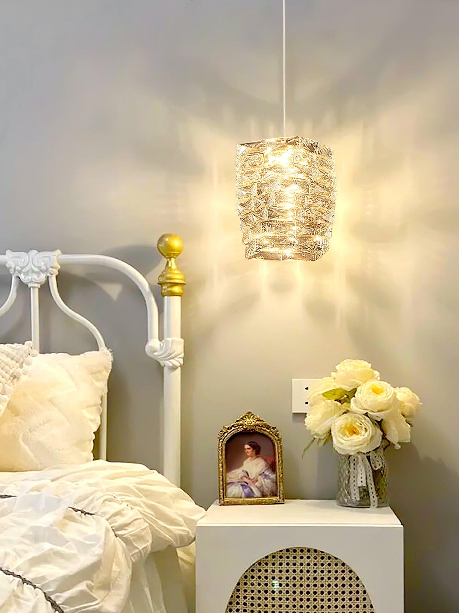 Modern Crystal Tube Pendant Light Silver Finish LED Hanging Lamp for Luxury Interior Decor