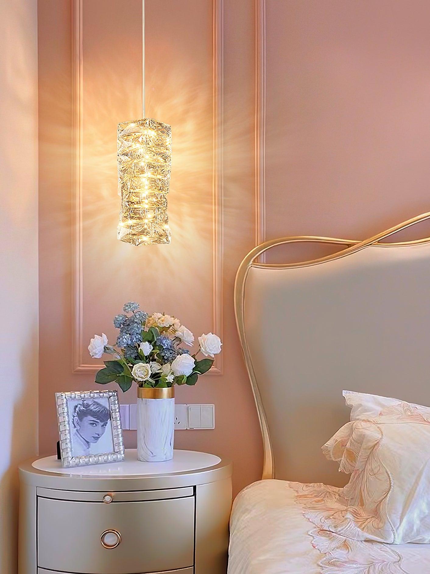 Modern Crystal Tube Pendant Light Silver Finish LED Hanging Lamp for Luxury Interior Decor