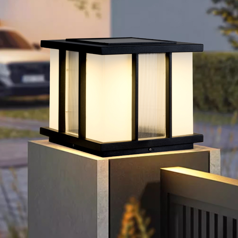 Modern Cube Solar Path Light Outdoor Waterproof Landscape Garden Pillar LED Lamp