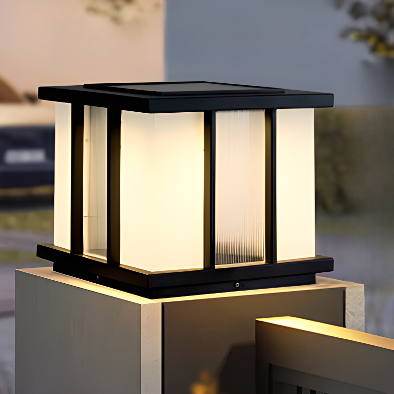 Modern Cube Solar Path Light Outdoor Waterproof Landscape Garden Pillar LED Lamp