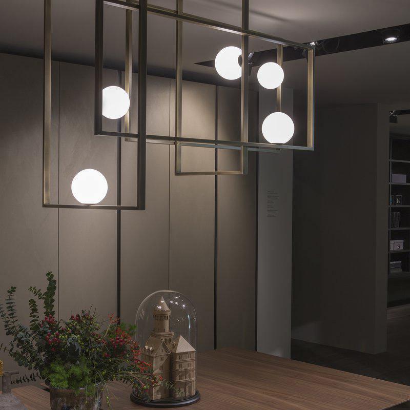 Modern Cubist Style Geometric Glass Ceiling Light with Murano Spheres and Metal Frame