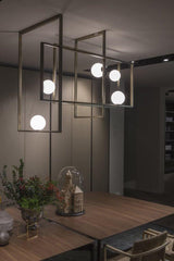 Modern Cubist Style Geometric Glass Ceiling Light with Murano Spheres and Metal Frame
