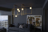 Modern Cubist Style Geometric Glass Ceiling Light with Murano Spheres and Metal Frame