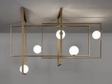 Modern Cubist Style Geometric Glass Ceiling Light with Murano Spheres and Metal Frame