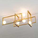 Modern Cubist Style Geometric Glass Ceiling Light with Murano Spheres and Metal Frame