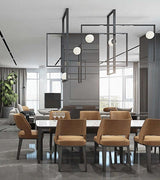 Modern Cubist Style Geometric Glass Ceiling Light with Murano Spheres and Metal Frame