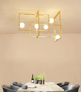 Modern Cubist Style Geometric Glass Ceiling Light with Murano Spheres and Metal Frame