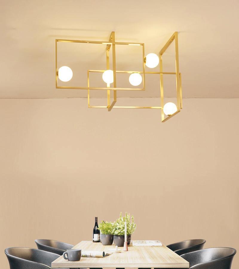 Modern Cubist Style Geometric Glass Ceiling Light with Murano Spheres and Metal Frame