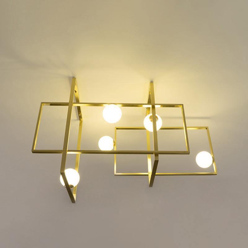 Modern Cubist Style Geometric Glass Ceiling Light with Murano Spheres and Metal Frame
