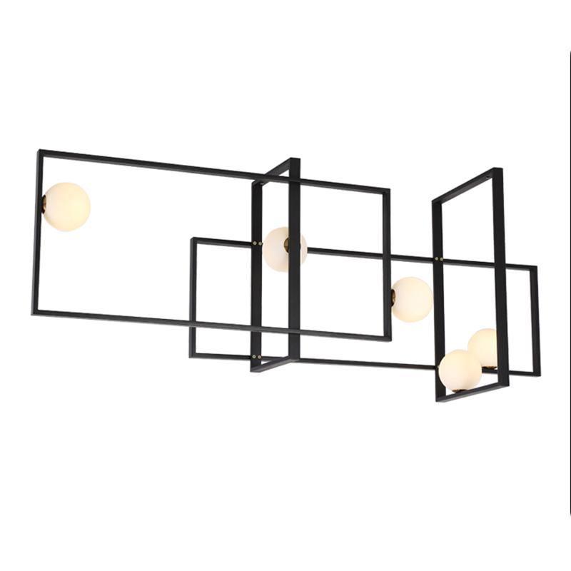 Modern Cubist Style Geometric Glass Ceiling Light with Murano Spheres and Metal Frame