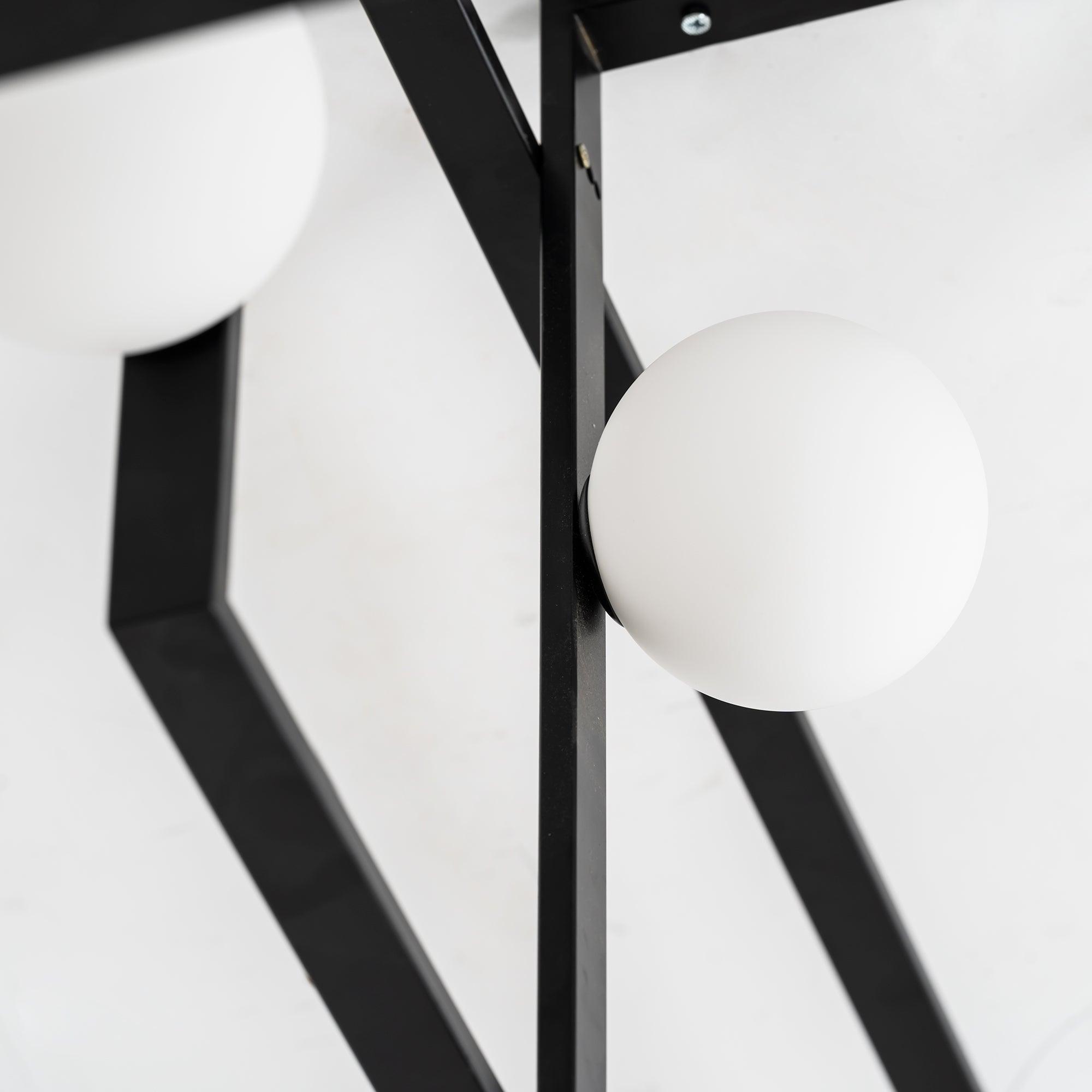 Modern Cubist Style Geometric Glass Ceiling Light with Murano Spheres and Metal Frame