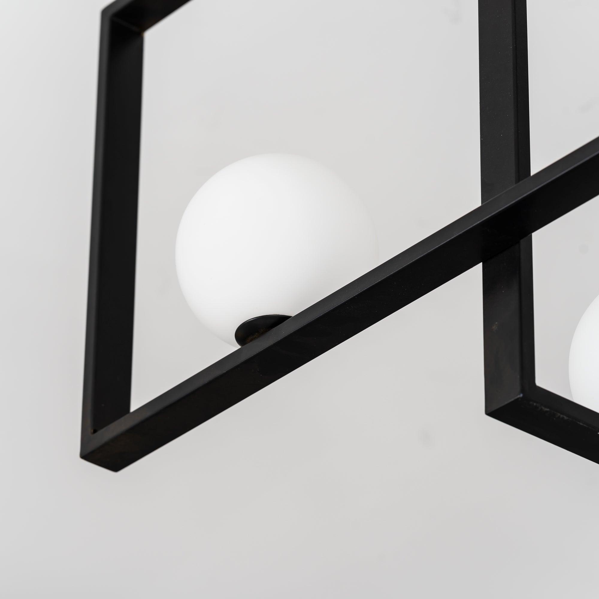 Modern Cubist Style Geometric Glass Ceiling Light with Murano Spheres and Metal Frame