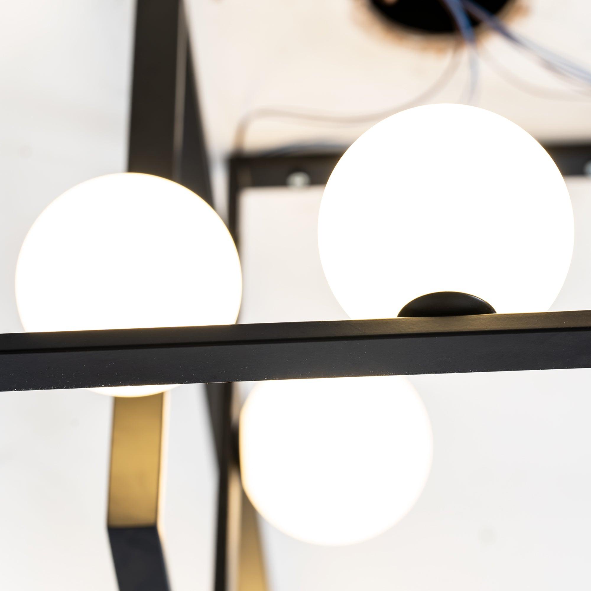 Modern Cubist Style Geometric Glass Ceiling Light with Murano Spheres and Metal Frame