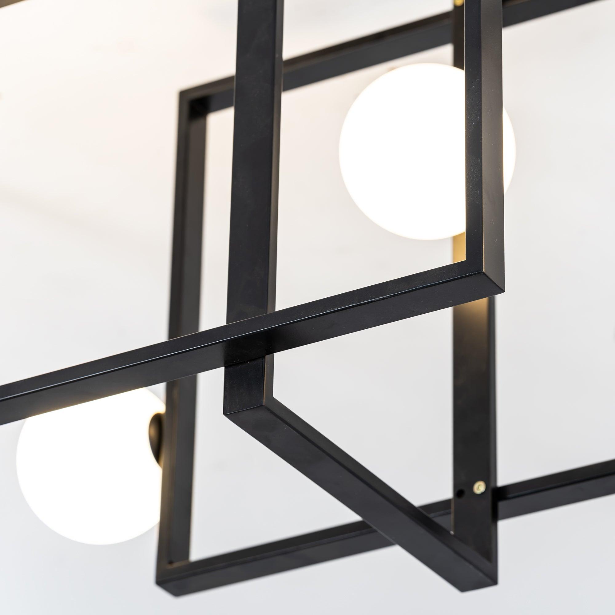 Modern Cubist Style Geometric Glass Ceiling Light with Murano Spheres and Metal Frame