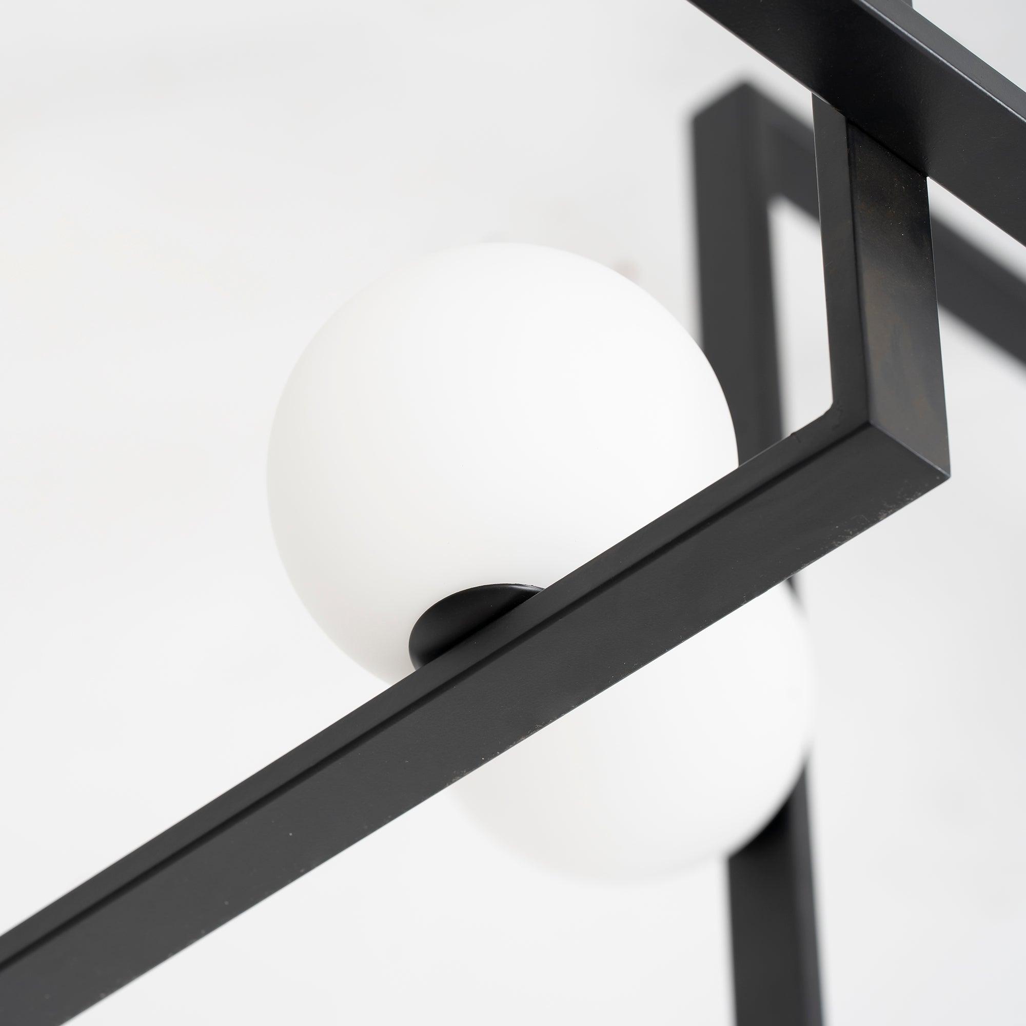 Modern Cubist Style Geometric Glass Ceiling Light with Murano Spheres and Metal Frame