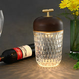 Modern Cup Shaped Crystal Glass Table Lamp Cordless Rechargeable LED Bedside Light with Wood Lid