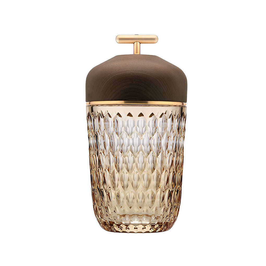 Modern Cup Shaped Crystal Glass Table Lamp Cordless Rechargeable LED Bedside Light with Wood Lid