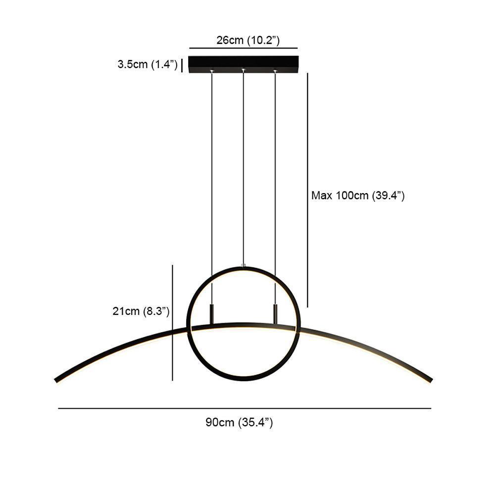 Modern Curve Circle LED Pendant Light Metal Hanging Lamp for Kitchen and Dining Room