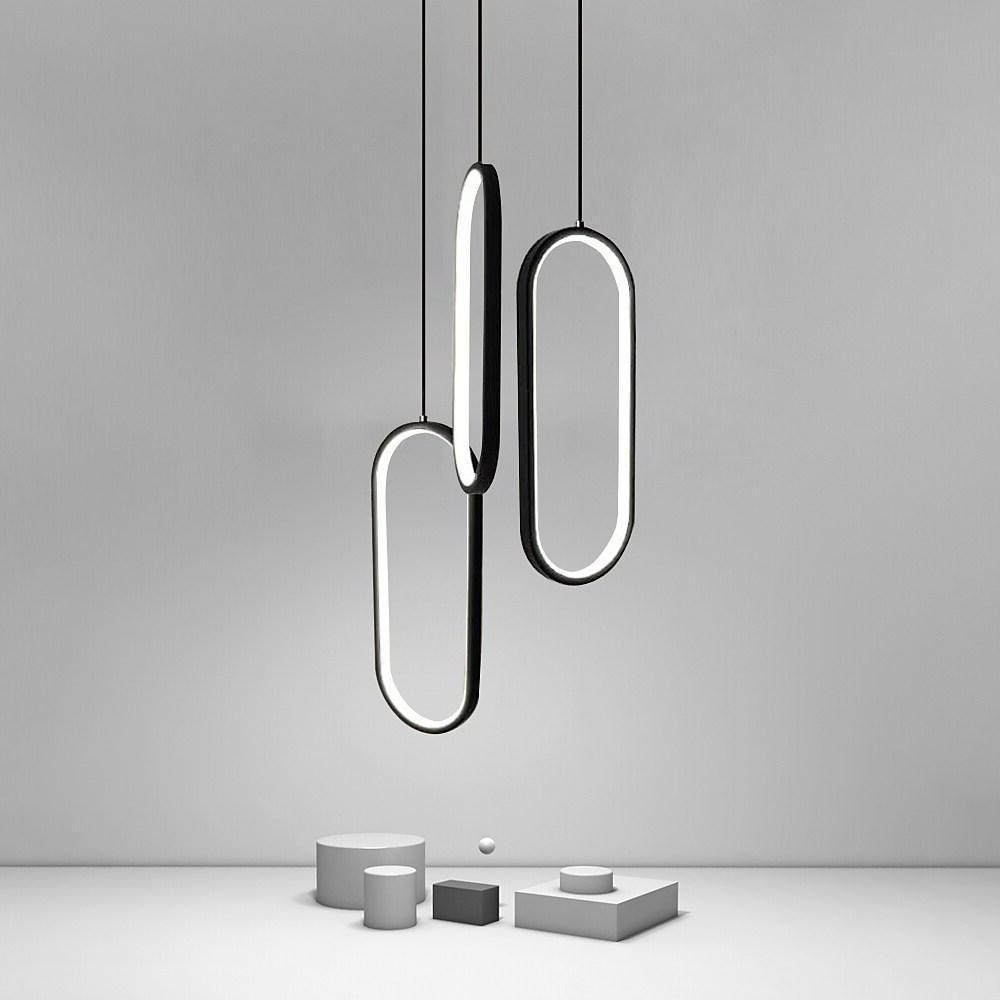 Modern Curved 3 Light Rectangle LED Chandelier for Kitchen Island and Dining Room Lighting