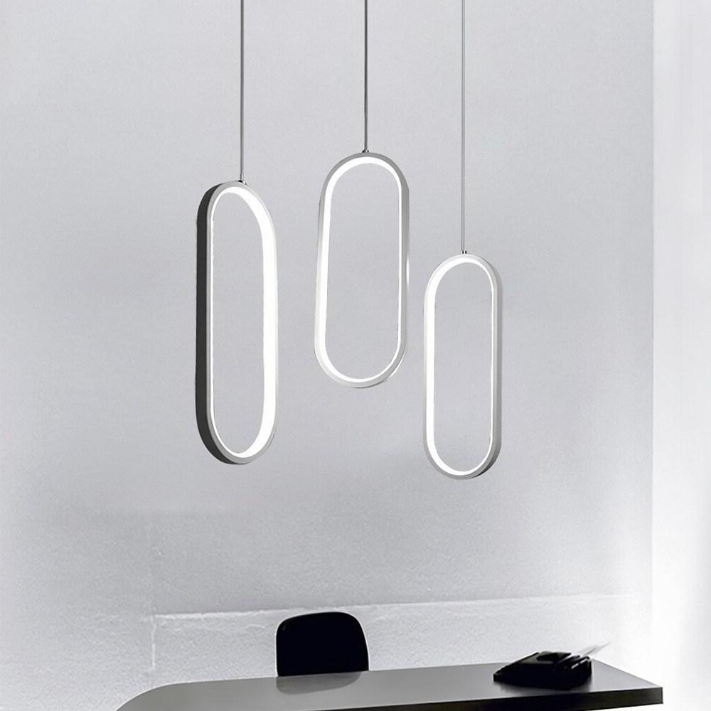 Modern Curved 3 Light Rectangle LED Chandelier for Kitchen Island and Dining Room Lighting