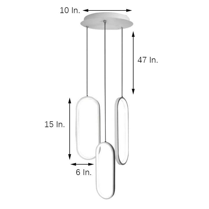 Modern Curved 3 Light Rectangle LED Chandelier for Kitchen Island and Dining Room Lighting