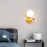 Modern Curved Brass Wall Sconce with White Glass Globe Shade Indoor Lighting Fixture G9 Base