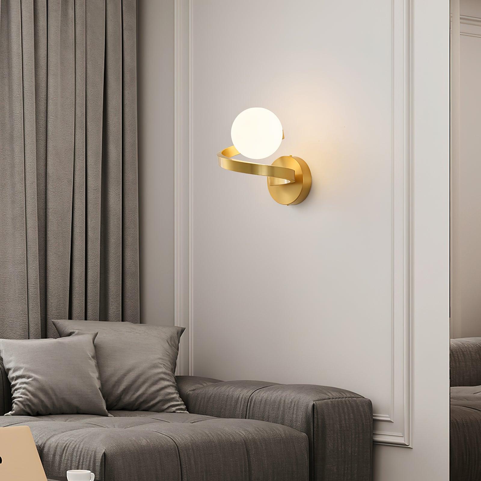 Modern Curved Brass Wall Sconce with White Glass Globe Shade Indoor Lighting Fixture G9 Base